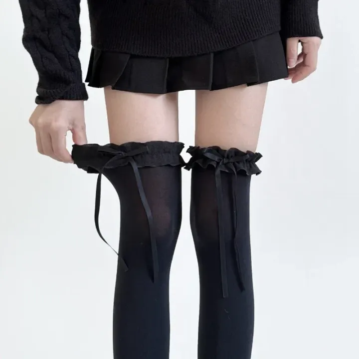 Women%20Lace%20Black%20White%20Ruffle%20Long%20Socks%20Women%20Girls%20Sweet%20Stockings%20JK%20Lolita%20Nylon%20Lace%20Leggings%20Over%20The%20Knee%20Bowknot%20Hosiery%20-%20Image%203