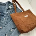Large Capacity Shoulder Bag Trendy Corduroy Tote Bag Solid Color Ladies Handbag With Front Pocket. 