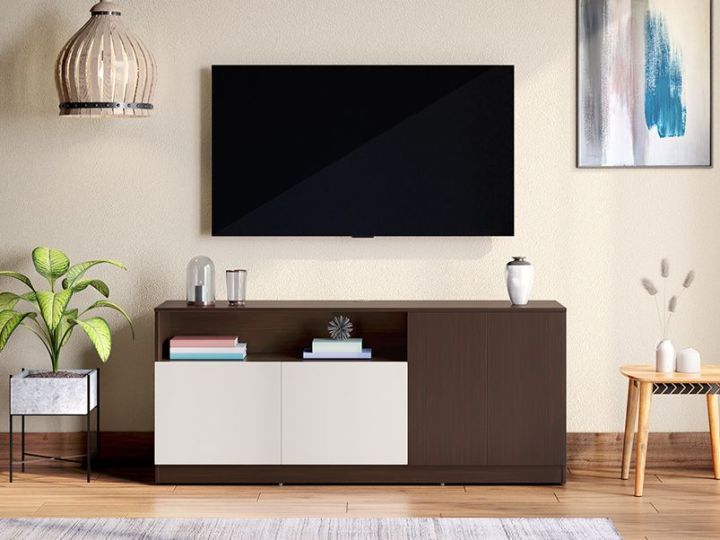 BM-MART Modren TV stand Wood brown/white Sienna Media Unit