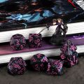 DND Dice Set -7pc Plum Flower Polyhedral Dice for D&D RPG MTG Role Playing Table Party Games & DM & Dice Goblin. 