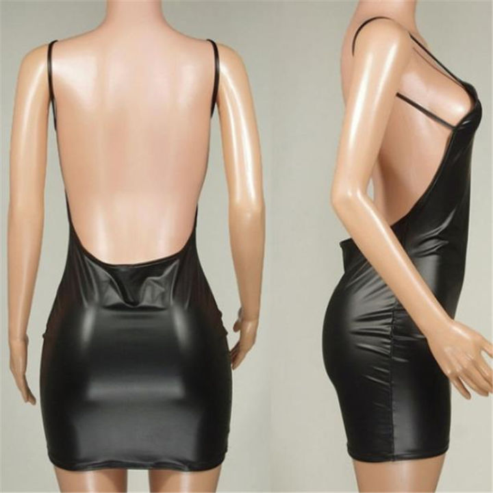%20Faux%20Leather%20Dress%20Backless%20Club%20Party%20Short%20Dress%20Solid%20Black%20Wet%20Look%20Latex%20Bodycon%20Push%20Up%20Bra%20Mini%20Micro%20Dress%20-%20Image%204