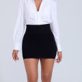 FINETOO Spring Summer New High Waist Elastic Business Women Mini Skirt Black Slimming Knitted Half Body Skirt Professional Work.