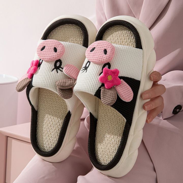 Cute%20Cow%20Thick%20Bottom%20Linen%20Slippers%20Women%202024%20Winter%20Comfort%20Home%20Cotton%20Slippers%20Woman%20Flat%20Heels%20Non%20Slip%20Indoor%20Shoes%20Slide%20-%20Image%202