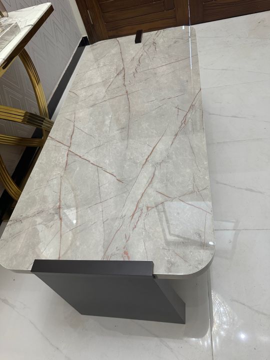 Latest design unique marble look centre table made of HD Gloss UV Sheet
