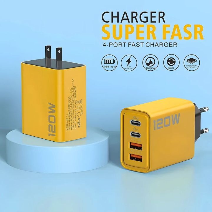 4%20Port%20USB%20Charger%20Total%20120W%20Fast%20Charging%20EU/US/UK%20Plug%20Wall%20Charger%20Mobile%20Phone%20Power%20Adapter%20For%20Phone%20Charge%20Type%20C%20Cable%20-%20Image%204