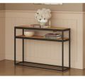 HS Fabrication: Modern Minimalist Slatted-Metal Entry Table , Wood and Metal Console Table, 36x12x30, Natural/Black,. 