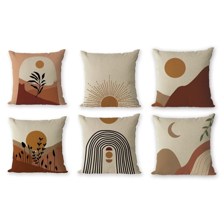 1PC Abstract Boho Sunset Sunrise Sun and Moon Rainbow Landscape Decorative Pillow Cover Cushion Case,Home Sofa Bed Couch Decor