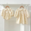 Sisters Clothes Infant Baby Girls Lace Collar Dress Rompers Kids Girls Embroider Flower Princess Dress Family Clothes Rompers.