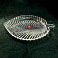 Leaf Shape Crystal Glass Tray - Decorated Serving Plate For Dry Fruits, Rice, Snacks,Sweets - Crystal Glass Plate For gift. 