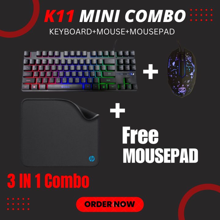 K11 Mini RGB Gaming Keyboard (87 Keys) and Mouse Combo with Breathing RGB LED, and Free Mouse Pad | 3 IN 1 Combo | Best For Gamers