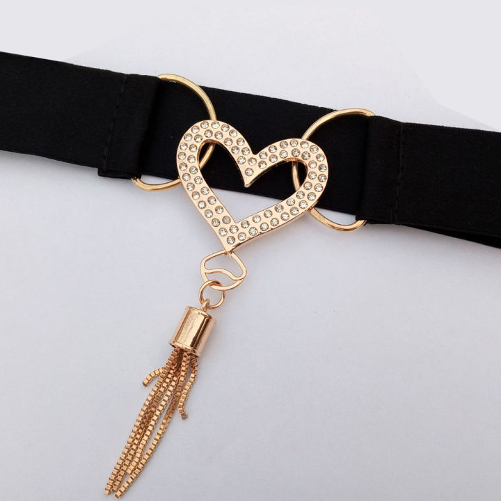 Ladies Adjustable Butterfly Love Fashion Belt for Women, Black with Golden Buckle, 20-35 Inch, Elastic Polyester