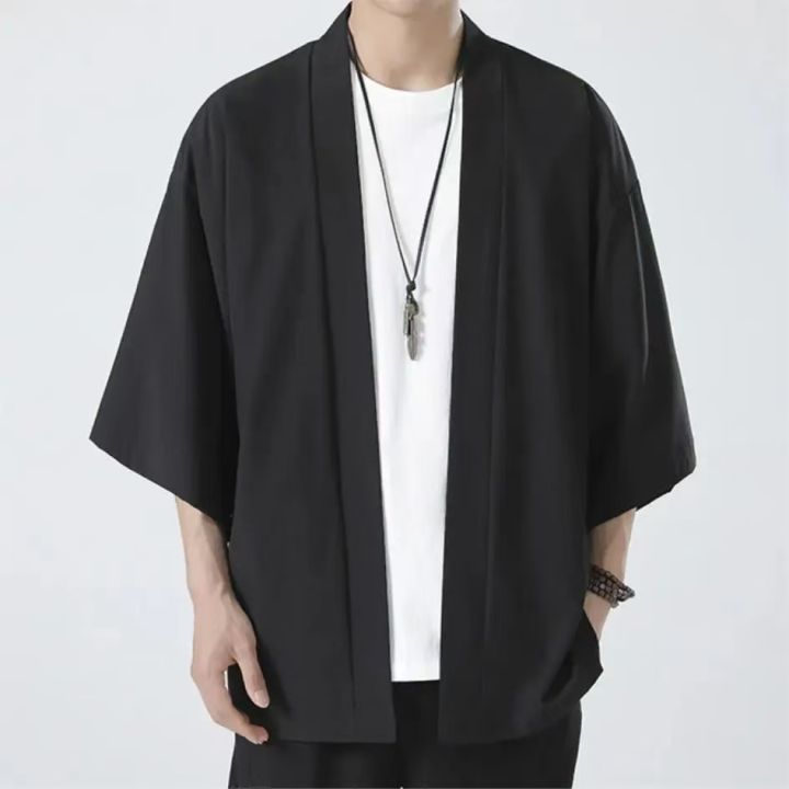 Black Kimono Men Traditional Coat Shirt Summer Beach Cardigan Yukata Unisex Women Cosplay Haori Japanese Samurai Clothing