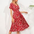 High Quality Luxury Design Dress 2024 Elegant Waist Cinching V-neck Printed Elastic Waist Maxi  Dress Women Clothing Vestido. 