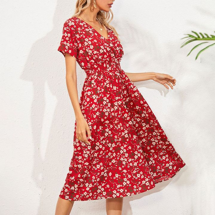 High%20Quality%20Luxury%20Design%20Dress%202024%20Elegant%20Waist%20Cinching%20V-neck%20Printed%20Elastic%20Waist%20Maxi%20%20Dress%20Women%20Clothing%20Vestido%20-%20Image%204
