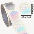 500 Pcs Flower of Life Stickers Roll, Holographic Round Sealing Labels for Packaging, Scrapbooking and DIY Crafts, Silvery..