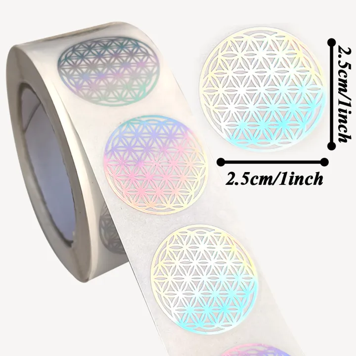 500%20Pcs%20Flower%20of%20Life%20Stickers%20Roll,%20Holographic%20Round%20Sealing%20Labels%20for%20Packaging,%20Scrapbooking%20and%20DIY%20Crafts,%20Silvery.%20-%20Image%202