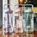2L Portable Water Bottle Large Capacity Plastic Straw Water Cup Drink Bottle With Time Marker For Outdoor Sports Fitness. 