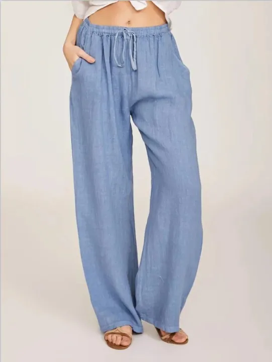 Women's%20Cotton%20Linen%20Pants%20Casual%20Loose%20Solid%20Elastic%20Waist%20Pocket%20Straight%20Trousers%20Ladies%20Oversize%20Wide%20Leg%20Pant%20Streetwear%20-%20Image%203