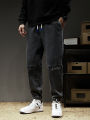 Spring Summer Men's Cargo Jeans Slight Stretch Cotton Denim Jogger Pants Black Blue Streetwear Baggy Jeans. 