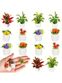 1/12 Dollhouse Miniature Potted Plant, Realistic Greenery & Flower Decor Model, Random 4pcs.