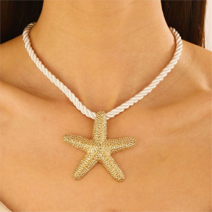 Beach%20Style%20Exaggerated%20Starfish%20Pendant%20Chunky%20Rope%20Necklace%20for%20Women%20Summer%20Collarbone%20Chain%20Necklaces%20Vocation%20Jewelry%20-%20Image%205