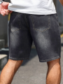 Men's Elastic Mid-Rise Five Quarter Jeans Loose Fit Casual Shorts for Daily Commute Comfortable Loose Leggings. 