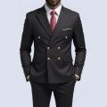 Men Double Breasted Suit Black Slim Fit High Quality Wedding Costume Party Prom Gold Button Male Suits.