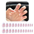 Naiis 24 PCs fake nails with giue short/iong fake nails RT LCE Camellia transparent powder Pearl nail. 