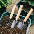 3-Piece Mini Garden Tool Set – Shovel, Rake, Spade with Wooden Handles for Plants & Weeding. 