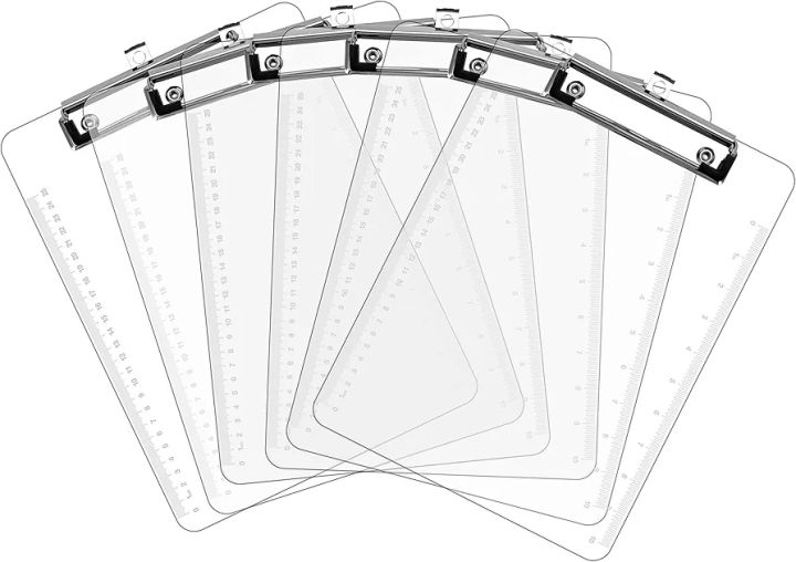 Transparent Plastic Clipboards Bulk Acrylic Clear Clip boards with Low Profile Metal Clip Board 12.5 x 9 Inch Letter Size Clipboard Class Set for Classroom with Hanging Hook
