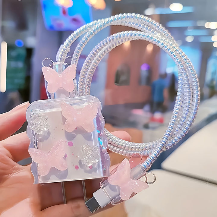 5pcs/Set%20Blue%20Pink%203D%20Star%20Wave%20Shell%20For%20iPhone%2020W%2018W%20Charger%20Protective%20Case%20Cable%20Organizer%20Charging%20Head%20Protector%20Cover%20-%20Image%202