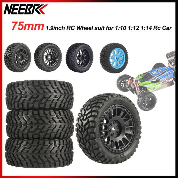 RC Pneus Jante pour Wltoys 144001 pour Scx10 pour Traxxas pour Tamiya 1.9 Pouces 75mm Hors Route Pneus pour Buggy Roue 12mm Moyeux Hexagonaux Voiture 1/14 1/16 1/10 RC(Tire Only