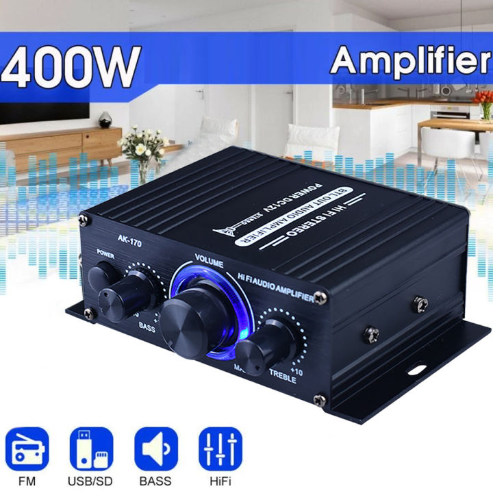 AK170 400W Home Car Amplifiers 2 Channel Surround Sound FM USB Remote Control Mini HIFI Digital Amplifier Stereo