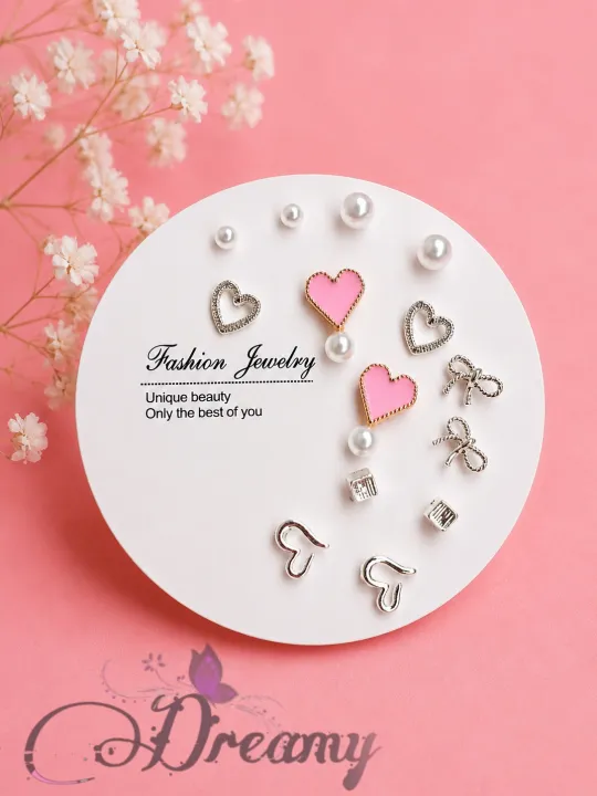 Simple%20Cute%20Stone%20Design%207%20Pairs%20Earrings%20Set%20for%20Girls%20Women's%20Fashion%20Jewellery%20-%20Image%202