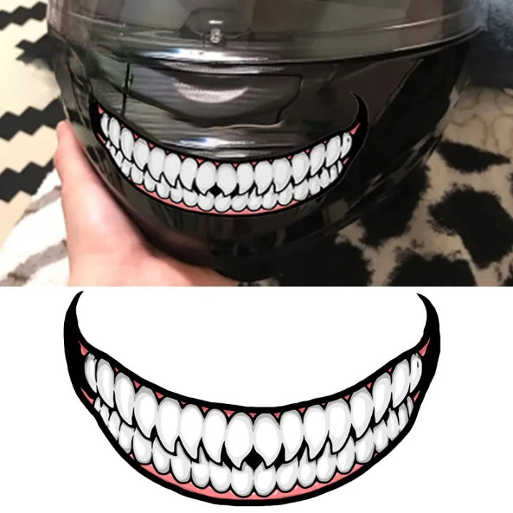 1pc Evil Teeth and Tongue Motorcycle Helmet Fuel Tank Stickers Racing Body Window Funny Decoration Universal Vinyl Decals