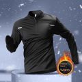 Winter Half Zipper Training Clothes Men's Velvet Warm Quick Drying Clothes Long Sleeve Autumn/Winter Running Top Outdoor Sports. 