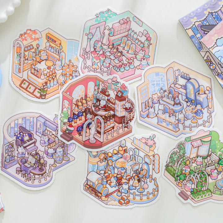 24pcs/bag%20zoo%20small%20class%20meow%20wow%20wonderland%20series%20scenery%20sticker%20book%20three-dimensional%20scene%20miniature%20sticker%20handbook%20DIY%20-%20Image%205