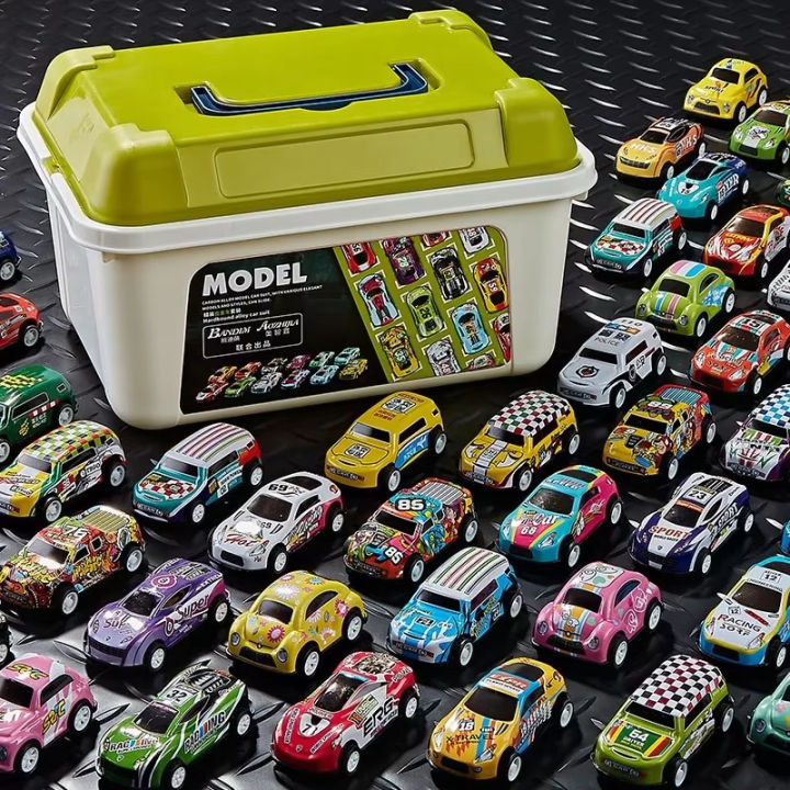 30 - 50PCS Mini Alloy Cars Model Set with Storage Box Diecast Pull-Back Vehicle Toys for Boys, for Christmas, Birthday