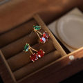 2024 Red Zircon Cherry Leaf Stud Earrings Women Piercing Jewelry For Fashion Crystal Dangle Party Prom Birthday Wedding . 