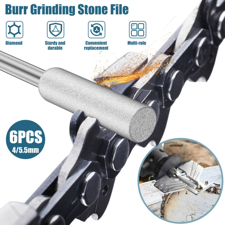 6/12/24Pcs Diamond Coated Cylindrical Burr 4mm Chainsaw Sharpener Stone File Chain Sharpening Carving Grinding Tools Kits