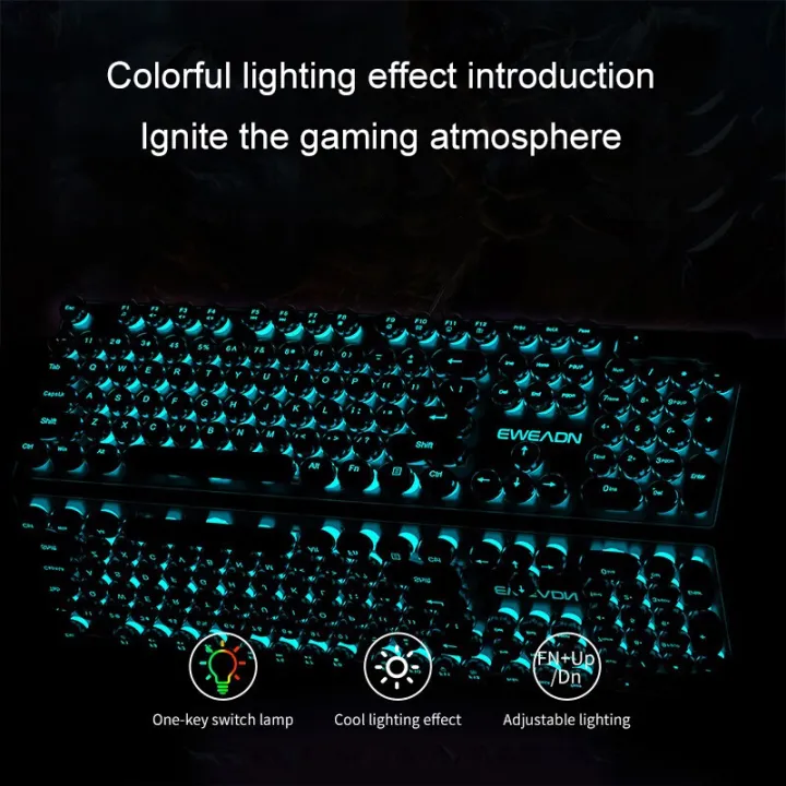 EWEADN%20Typewriter%20Gaming%20Keyboard,%20104%20Keys,%20Retro%20Punk%20Round%20Keycaps,%20Blue%20Backlight,%20USB%20Wired,%20for%20Windows%20PC/Laptop%20-%20Image%204