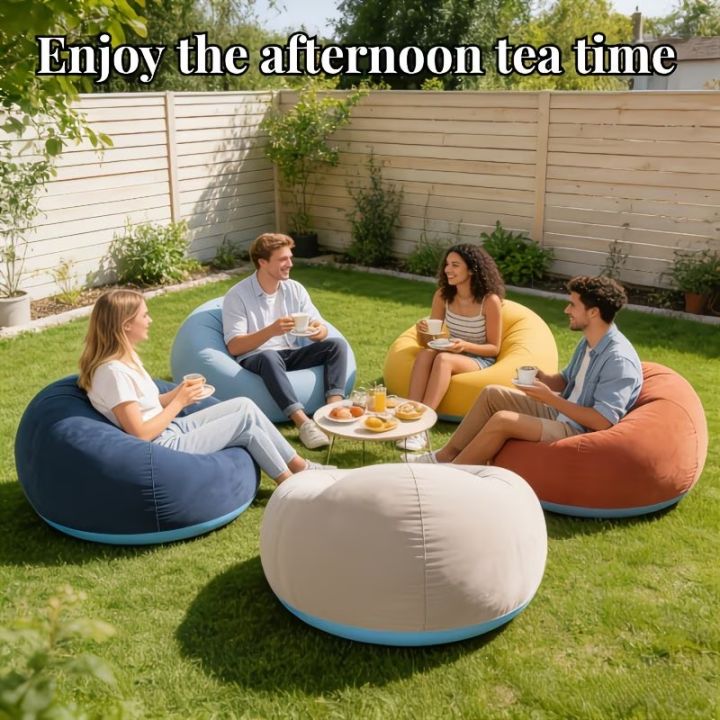 1PCS Oversized Inflatable Lazy Sofa with Manual Air Pump Portable Gray PVC Four Seasons Suitable Outdoor Indoor Lounge Seat