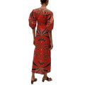 VEITCHE Summer Women Linen Material Long Dresses Fashion Chic Print  V-neck Hollow Out High Waist Party Dress Lady Robes. 