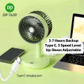 DP-7639 Rechargeable 4000mAh Battery 3-6 hours battery backup with Three super Speed Modes Up-Down Adjustable table mini Fan.