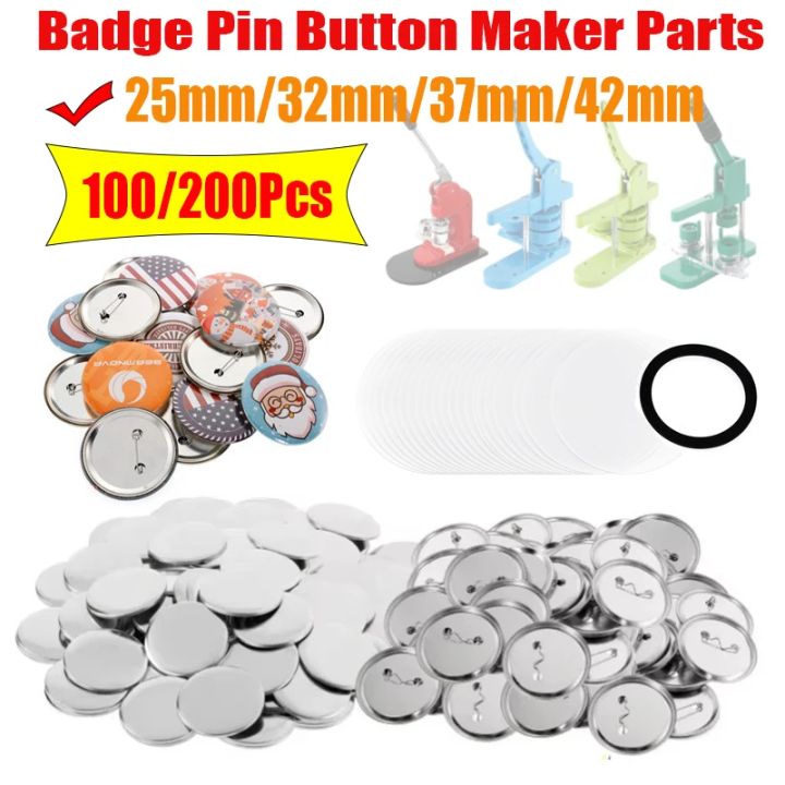 100/200Sets Metal Badge Pin Button Making Supplies25mm 32mm 37mm 44mm ...