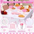 Pink Bow Birthday Decorations - Includes Bow Plates,Napkins,Cups,Banner,Hanging Swirls for Coquette Birthday Decorations.
