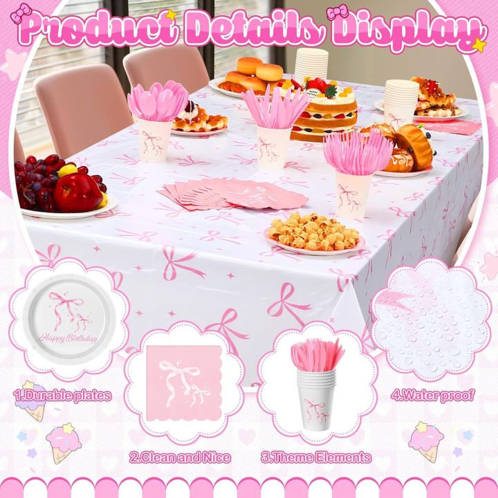 Pink%20Bow%20Birthday%20Decorations%20-%20Includes%20Bow%20Plates,Napkins,Cups,Banner,Hanging%20Swirls%20for%20Coquette%20Birthday%20Decorations%20-%20Image%205