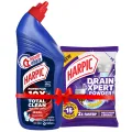 Harpic Toilet Cleaning Liquid Power Plus 10x Total Clean 1Ltr + 45g Drain Cleaning Xpert Powder Combo Pack.