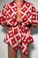 2026 New Autumn Women Loose Casual Print Strap Jumpsuit Red Print Bow Tie Turndown Collar Loose Bodysuit  Outfits Streetwear. 