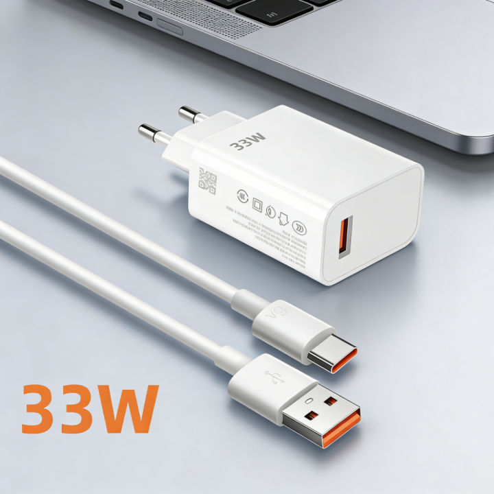 33W USB Charger Quick Charge Travel Wall Charger 6A USB Type C Cable For Redmi K30 K40 Portable Fast Phone Power Adapter